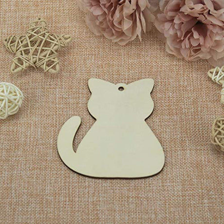 20pcs Wood Cat Cutouts DIY Craft Embellishments Little Kitten Unfinished Wood Gift Tags Ornaments for Wedding Pet Party Christmas Decoration JANOU