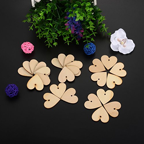 Outus 100 Pieces Wooden Hearts Blank Wooden Hearts Embellishments 40mm with  1 Roll 10m Natural Twine for Wedding Arts Crafts Card DIY Making Valentine