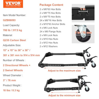 VEVOR Adjustable Universal Mobile Base 700 LBS Load-Bearing Capacity Heavy-Duty Mobile Base Rolling Mobile Base with Locking Levers, Used for - WoodArtSupply