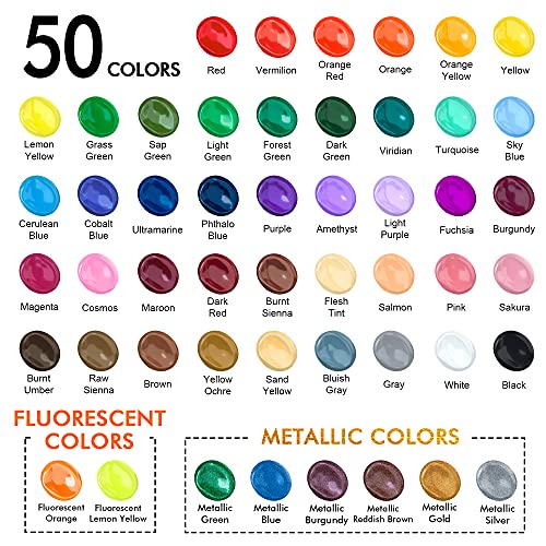 Shuttle Art Stretched Canvas and Acrylic Paint Bundle, Art Painting Supplies Set for 50 Colors Acrylic Paint Bottles (60ml/2oz) & 12 Pack Painting Shuttle Art