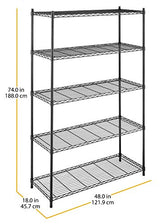 Whitmor Supreme Tier Shelving 5 Adjustable Shelving-500 Pound Weight Capacity Per Shelf-Leveling Feet, 18" x 48" x 74", Black Whitmor
