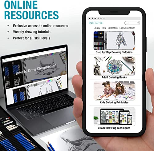 All-in-One Artist Drawing Pens Set -16 Dual Tip Brush Pens, 3 Calligraphy Pens, 10 Drawing Pens, Ruler, White Ink Pen, Mechanical Pencil, Sketch Pad NIL - TECH