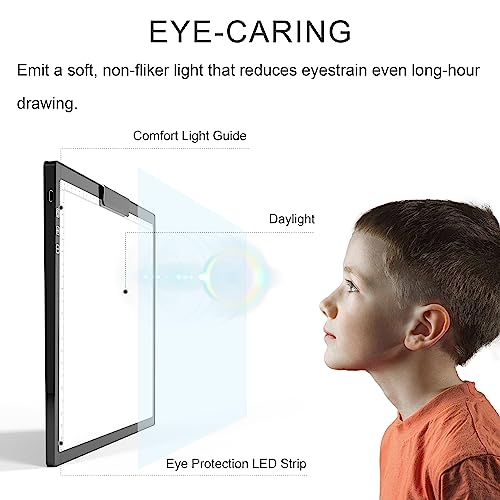 ANALOI A4 Light Box, LED Light Tracing Pad Rechargeable, Portable Light Copy Board for Diamond Art Painting, 6 Levels Stepless Dimming Drawing Tracking Light Pad, Artistic Design Sketching