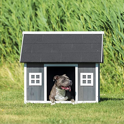 TRIXIE Natura Barn Style Dog House, Elevated Pet Shelter, Weatherproof Dog House, Medium - WoodArtSupply