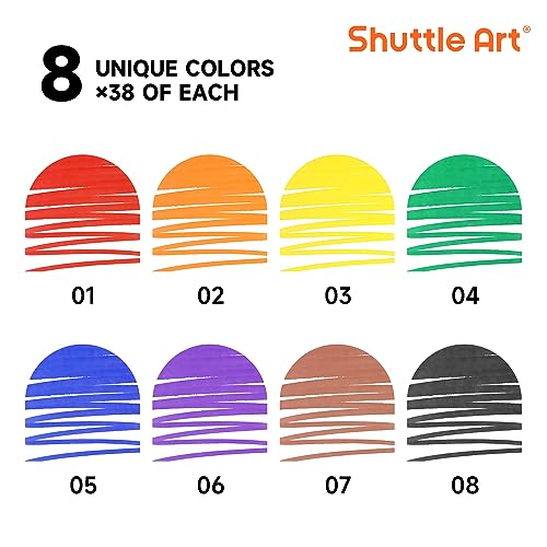 Shuttle Art 304 Pack Washable Markers, 8 Colors Broad Line Markers, Separate Pack of 38, Conical Tip Marker Bulk with a Box, Home Classroom School - WoodArtSupply