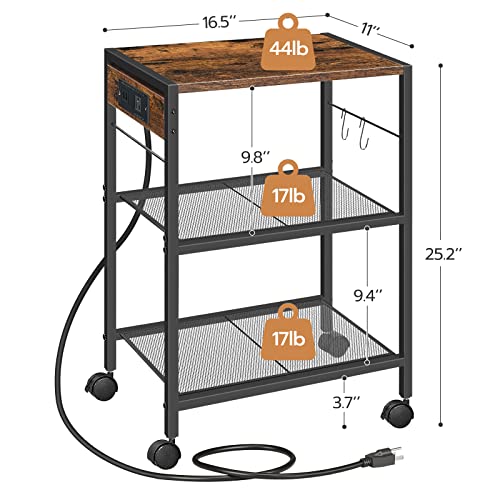 HOOBRO Industrial Printer Stand, 3-Tier Mobile Printer Table, Rolling Cart with Power Outlets and USB Ports, Home Printer Stand with 2 Hooks, for - WoodArtSupply