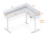 AODK L Shaped Electric Standing Desk, 59" x 48" Stand Up Corner Desk, Home Office Sit Stand Desk with White Top and White Frame, L-Shaped Standing AODK