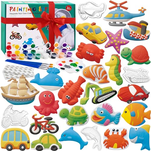 KODATEK 80 Pieces Crafts for Kids Ages 4-8, Kids Arts and Crafts Painting Kit, Paint Your Own Figurines, Kids Activities DIY Toys, Ceramics Plaster KODATEK