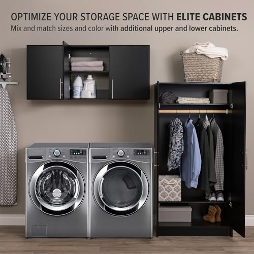 Prepac Elite 32" Storage Cabinet Closet, Black Storage Cabinet, Linen Cabinet, Wardrobe Cabinet with Hanging Rail and Shelves 20" D x 32" W x 35" H, Prepac
