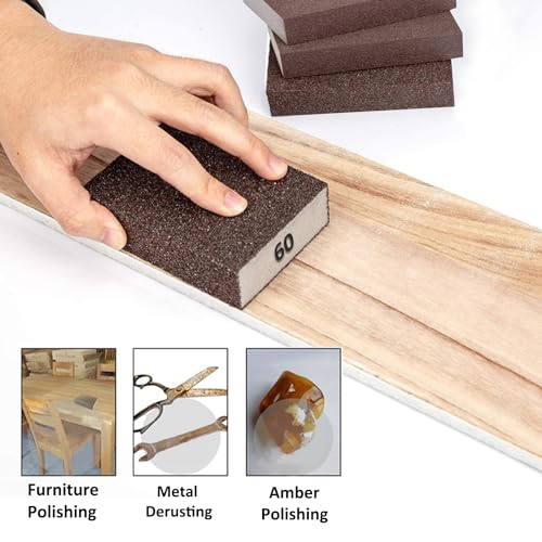 Tnisesm 6Pcs Sanding Blocks 60/80/120/180/220 Grits Sanding Sponge,for Drywall Wood Metal Washable & Reusable Sandpaper BlocksWashable and Reusable