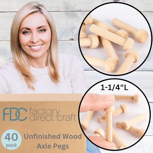 Factory Direct Craft Unfinished Wood Axle Pegs Pack of 40 for Craft Cars Trains and More (1-1/4 Inch Long x 7/32 Inch Diameter) Factory Direct Craft