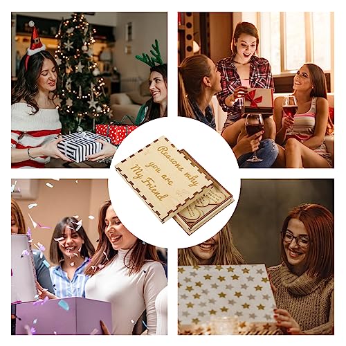 VOSAREA 1 Set Wooden Friendship Gift Box Reasons Why You Are My Friend Box Unfinished Wooden Keepsake Box with Wood Heart Slice Birthday Gifts VOSAREA