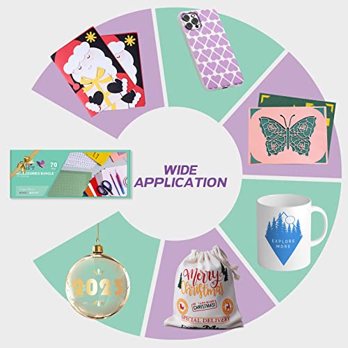 GO2CRAFT Accessories Bundle for Cricut Joy, 70Pcs Ultimate Accessories and Supplies with Adhesive Vinyl Sheets, Folded Card Stock, Card Mat, Weeding GO2CRAFT