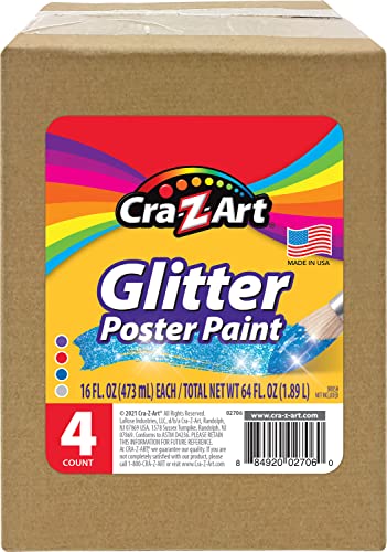Cra-Z-Art Washable Glitter Paint Bulk Pack 4ct, Assorted Colors 16oz each bottle Cra-Z-Art