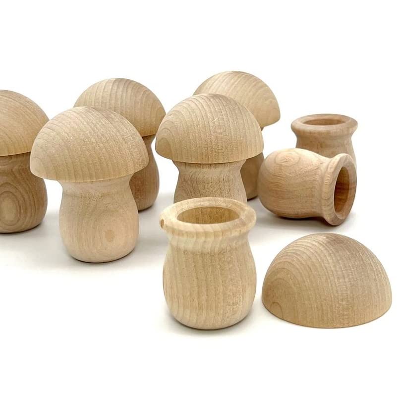 Factory Direct Craft Unfinished Wood Fairy Mushroom Houses Kit - Made in The USA Blank Wooden Bean Pot Candle Holders and Split Balls DIY Wood Factory Direct Craft