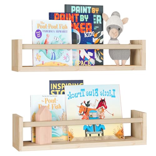 Fixwal Nursery Book Shelves, 2pcs 16.5 Inch Floating Bookshelves for Nursery Decor, Solid Wood Wall Mounted Shelves for Books, Toys and Decor Storage - WoodArtSupply