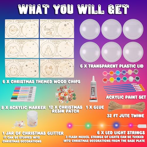 FTBox Christmas Wood Crafts Kit for Kids, Arts and Crafts Gifts for Boys Girls, Craft Activities Painting Art Toys for 6 7 8 9 10 11 12 Year Old FTBox