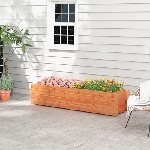 Giantex Raised Garden Bed, 44” x 11” x 10” Wood Planter Box with Drainage Holes, Outdoor Rectangular Raised Beds for Flower Vegetable Herb Giantex