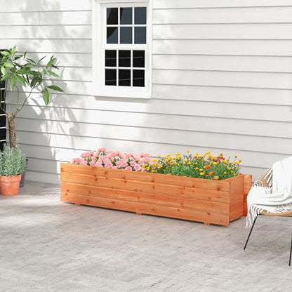 Giantex Raised Garden Bed, 44” x 11” x 10” Wood Planter Box with Drainage Holes, Outdoor Rectangular Raised Beds for Flower Vegetable Herb