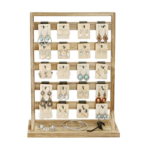 Ikee Design Wooden Jewelry Display Rack with 20 Removable Metal Hooks, Earring Card Display Holder Stand with Hooks, Earring Display Stand for Ikee Design
