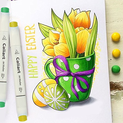 Caliart Markers, 100 Colors Dual Tip Art Markers Sketch Pens Permanent Alcohol Based, with Case for Adult Kids Halloween Drawing Sketching (White Caliart