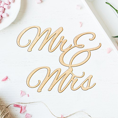 Woodums Mr & Mrs Brush Script Wood Sign Décor Wall Art for Gallery Wall Wedding Decoration Gift - Unfinished 15" Wide x 12" Tall - WoodArtSupply