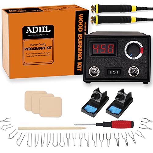 ADIIL Wood Burning Kit, Wood Burning Tool, Adjustable Temperature Pyrography Pen Kit, Professional Wood Burner Tool Kit for Adults and Beginners Christmas Gift, Dual Pen, Use Voltage 110V