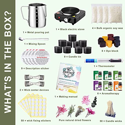 FAIRYELF Candle Making Kit with Wax Melter, Complete Candle Making Supplies, Soy Candle Wax Kit for Kids, Beginners, Adults, Including Electronic FAIRYELF