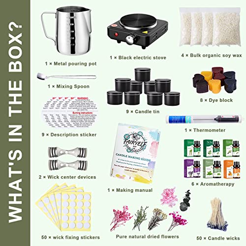 FAIRYELF Candle Making Kit with Wax Melter, Complete Candle Making Supplies, Soy Candle Wax Kit for Kids, Beginners, Adults, Including Electronic