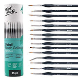 Mont Marte Signature Detail Brush Collection, 15 Piece, Taklon Bristles, Suitable for Acrylic, Oil, Watercolor and Gouache Paints, Includes Storage MONT MARTE