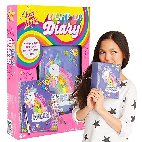 Just My Style Light Up Diary, Personalized Journal With Lock and Key, Great Gift For Girls & Tweens, Perfect for Summer Camp or Sleep-Away Camp, Gel Just My Style
