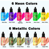 Airbrush Paint Set - 30 Colors Airbrush Paint with 2 Cleaning Brush, Ready to Spray Airbrush Kit, Water Based Acrylic Air Brush Paint for Metal, ERCorArt