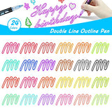 Outline Markers Self-outline Metallic Markers, 24 Colors Double Line Outline Markers, Super Squiggles Shimmer Outline Glitter Pen Set for Kid Hoxida