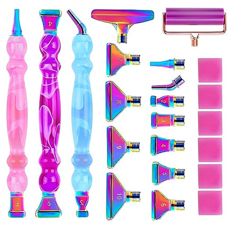 Ninonly 3Pcs Diamond Art Pen, Diamond Painting Pen Kits with 12 Colorful Metal Tips, 6 Painting Glue Clay, Roller, 5D Diamond Art Accessories and Ninonly
