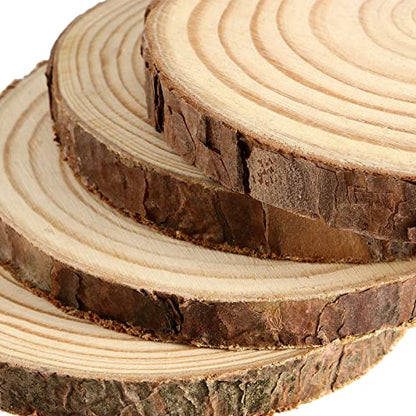 JEUIHAU 12 PCS 5.1-5.5 Inches Natural Unfinished Wood Slices, Round Wooden Tree Bark Discs, Wooden Circles for DIY Crafts, Christmas, Rustic Wedding - WoodArtSupply