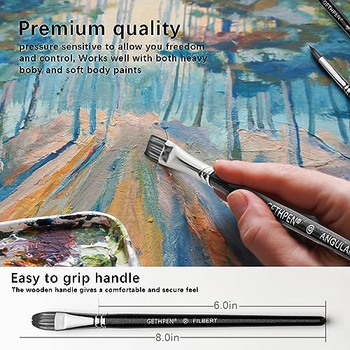 GETHPEN Filbert Paint Brushes Set, 12 PCS Artist Brush for Acrylic