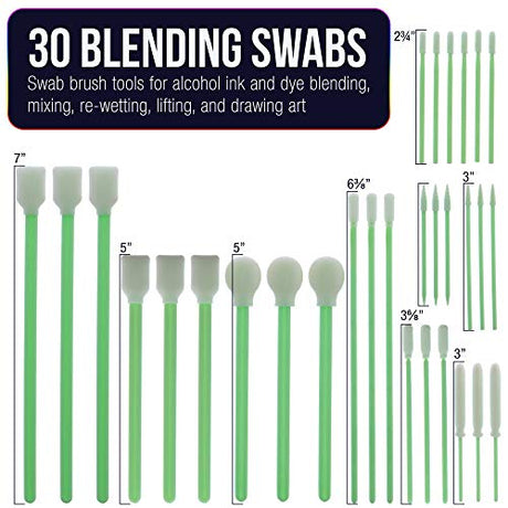 U.S. Art Supply 30 Alcohol Ink Blending Swabs - Foam Tip Brushes, Assorted Shapes and Sizes - Mixing, Blending, Re-Wet, Lift Ink, Dye, Paint, Drawing U.S. Art Supply