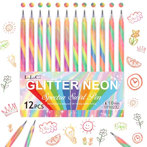 LIULIUCAI 12 Pack Mixing of 3 Colors Rainbow Gel Pens Color Changing Ballpoint Pen Glitter Pen Set for Adults Coloring Books Drawing Doodling LIULIUCAI