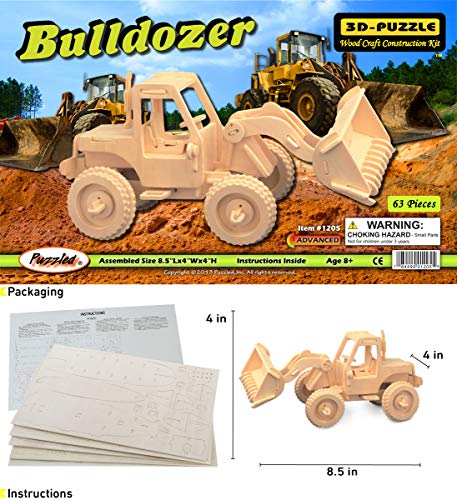 Puzzled 3D Puzzle Bulldozer Wood Craft Construction Model Kit, Fun Unique & Educational DIY Wooden Toy Assemble Model Unfinished Crafting Hobby - WoodArtSupply