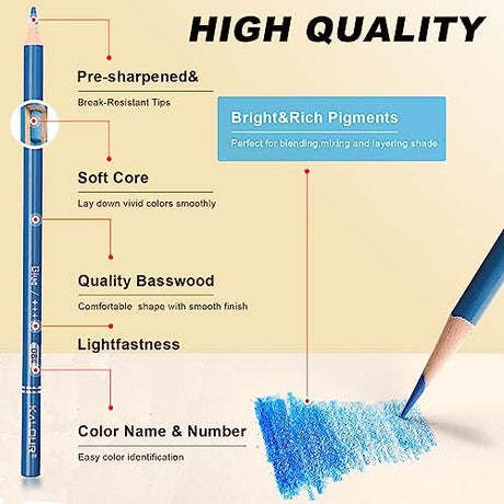 KALOUR Premium Colored Pencils,Set of 50 Colors,Artists Soft Core with Vibrant Color,Ideal for Layering Blending Shading,Color Pencils for Adults KALOUR