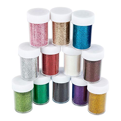 TORC Extra Fine Glitter Shaker Jar Set 12 Colors, Glitter Powder for Crafts Resin Projects Tumblers Nail Makeup Slime, 16 g/0.56 oz Each TORC
