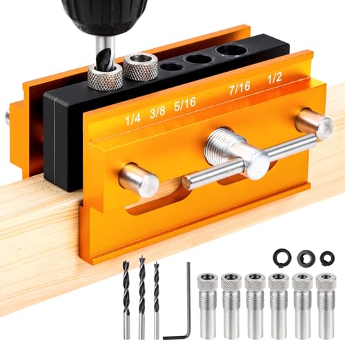 Samrira Self Centering Dowel Jig - Doweling Jig Kit for Woodworking Drill Guide For Straight Holes Wood Tools Width Adjustable with 6 Bushings + 3 Samrira