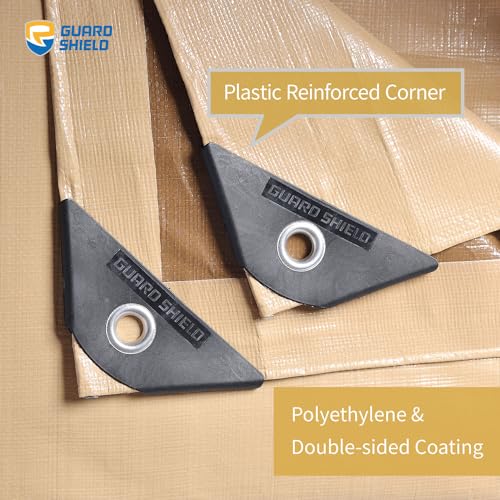 GUARD SHIELD Tarps Heavy Duty Plus+ Waterproof 12x20 Feet Beige/Khaki Multi-Purpose Thick Poly Tarp Cover 12mil GUARD SHIELD