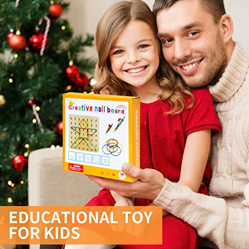 HEELWIRE Wooden Geoboard,Montessori Toy,Graphical Mathematical Education Toy for Kids with Pattern Cards and Rubber Bands to Figures and Shapes, HEELWIRE