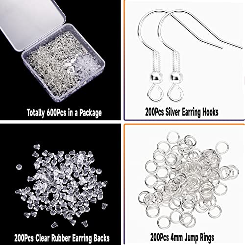 St.Kunkka 600Pcs Hypoallergenic Earring Hooks, Silver Earring Making Kit, Earring Making Supplies with Earring Backs and Jump Rings for Jewelry