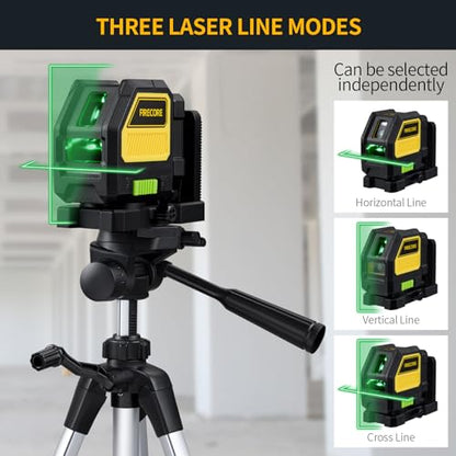 Firecore Professional Green Cross Line Laser, 130ft Self-Leveling Laser Level with Horizontal and Vertical Lines, IP54 Rating Manual Pulse Mode, 360° - WoodArtSupply