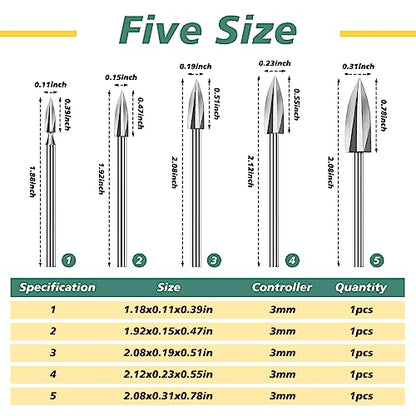 Wood Carving Drill Bits Set, 5 PCS HSS Engraving Drill Accessories Bit for Wood Crafts Grinding Woodworking Tool 1/8”Shank for DIY Carving Drilling,