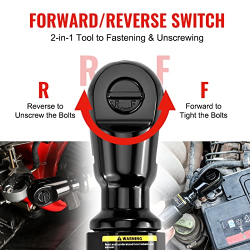 WORKPRO 3/8-Inch Air Ratchet Wrench, 50ft.lb Max Torque, 160RPM, 360 Degree Adjustable Exhaust, Forward/Reverse Control, Good Gift for Men Dad Father WORKPRO