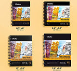 Ohuhu Mixed Media Paper Pad: 11.6"x9.6" Mix Media Sketchbooks, 120 LB/200 GSM Heavyweight Papers, 62 Sheets/124 Pages, Spiral Bound Mixed Media Art Ohuhu