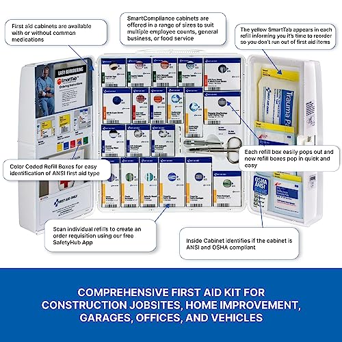 First Aid Only 1000-FAE-0103 50-Person SmartCompliance OSHA First Aid Kit for Businesses, Large Plastic First Aid Cabinet with Medications, 245 - WoodArtSupply